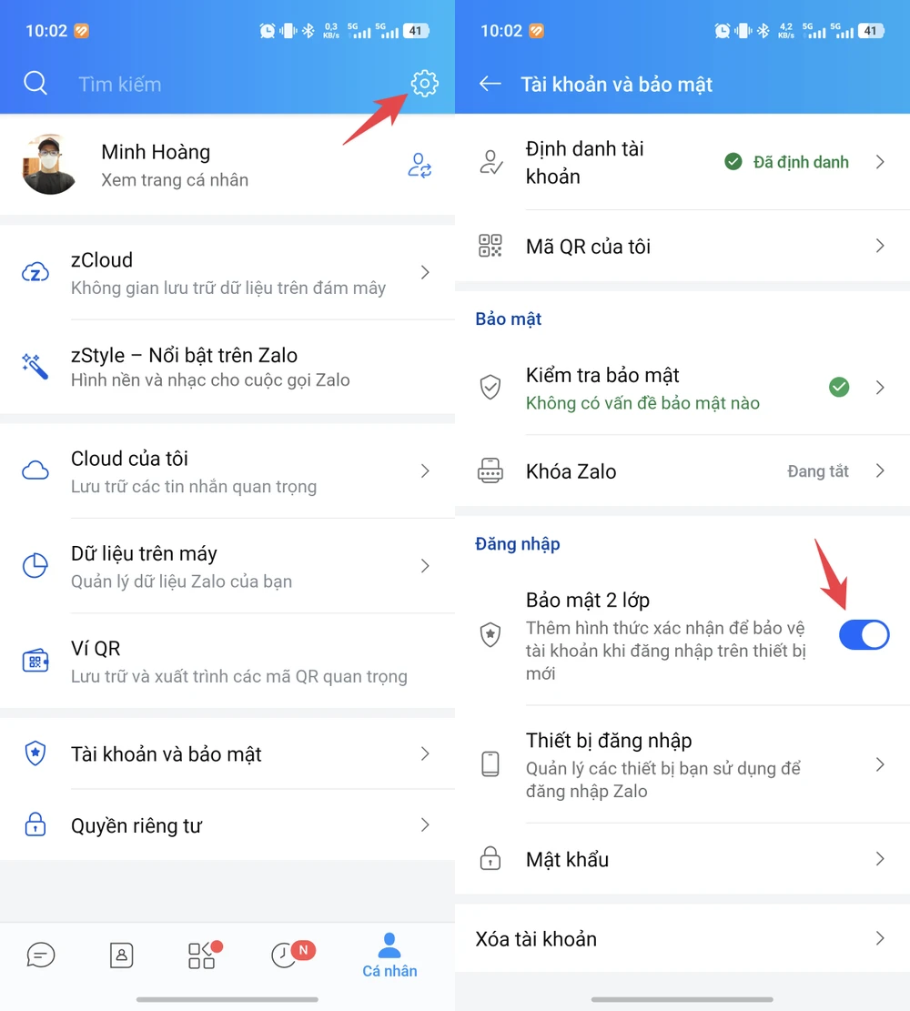 Cách bật Bảo mật 2 lớp cho cho tài khoản Zalo trên điện thoại. Ảnh: MINH HOÀNG