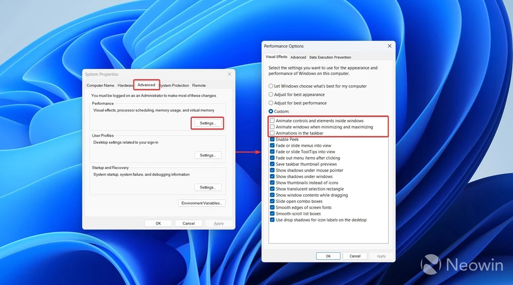 Tắt 3 hiệu ứng này sẽ giúp Windows 11 nhanh hơn rất nhiều. Ảnh: Neowin
