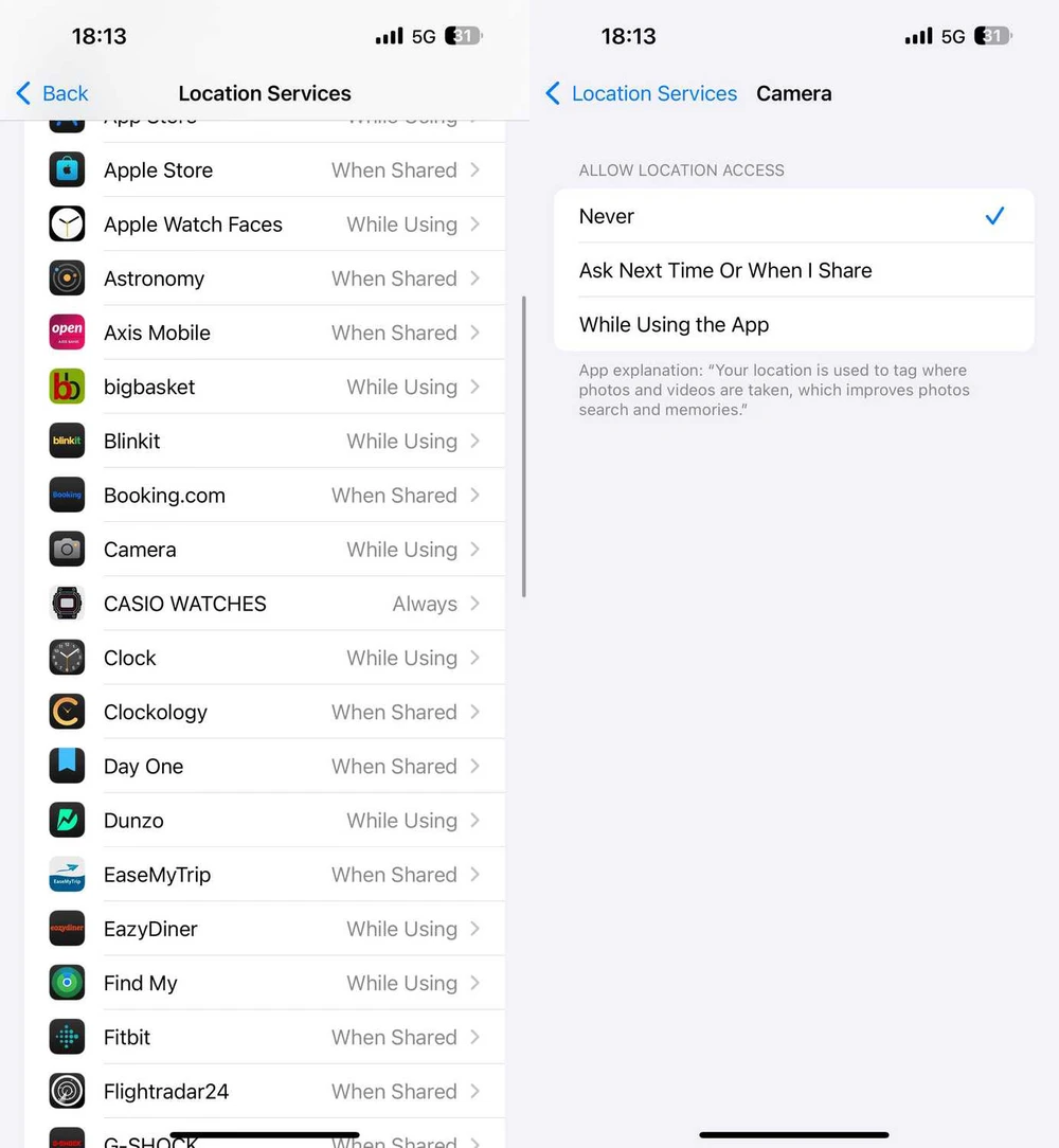 Tắt dịch vụ định vụ đối với các ứng dụng không cần thiết để hạn chế bị theo dõi.