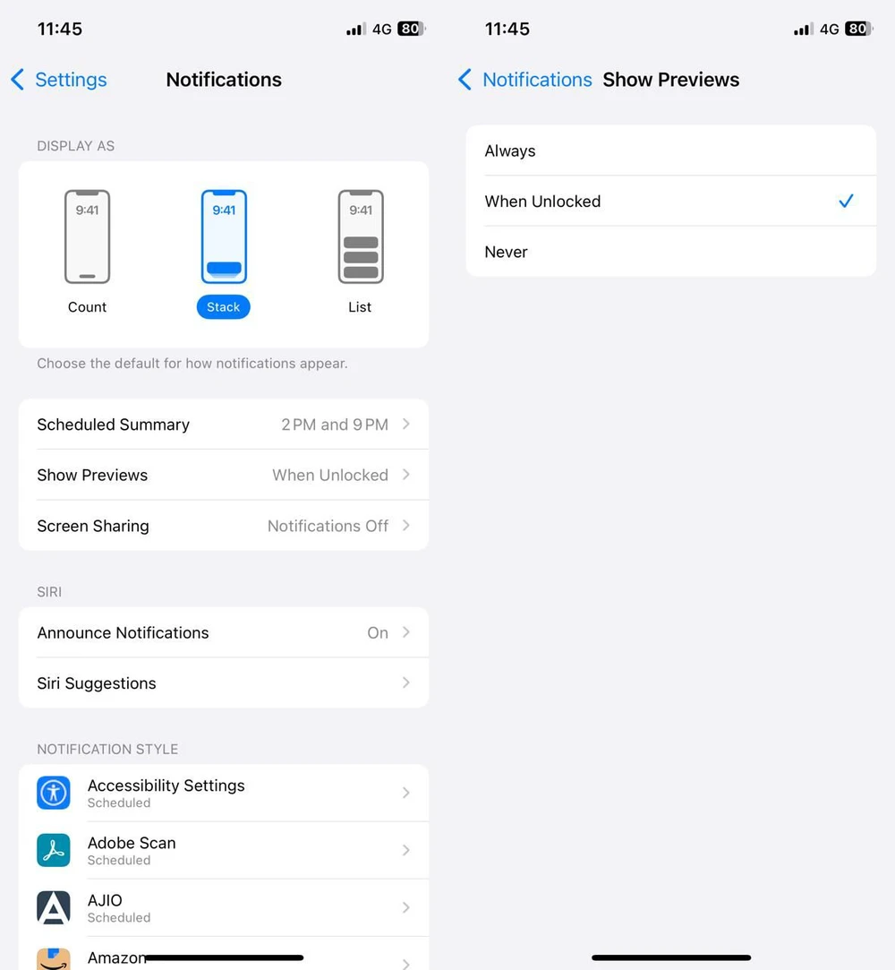 Người dùng nên tắt xem trước thông báo để tránh bị theo dõi.