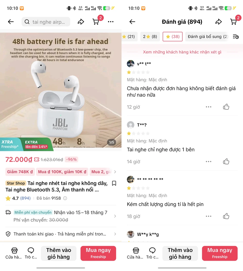 Hàng nhái, giả mạo thương hiệu khi mua sắm trên TikTok Shop. Ảnh: TIỂU MINH