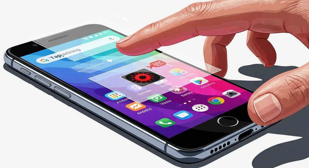 Kiểu tấn công Tapjacking có thể xóa dữ liệu trên điện thoại Android. Ảnh: AI