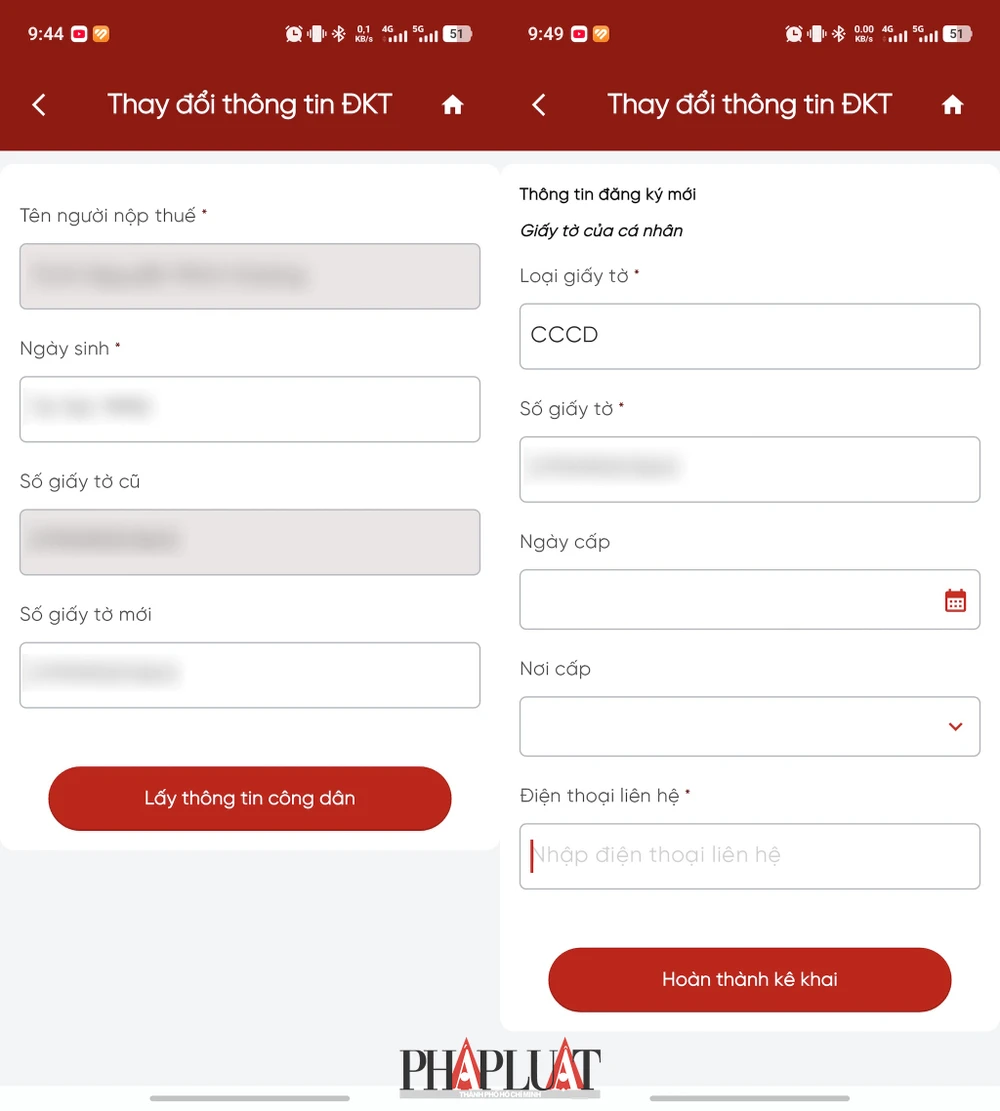 Cập nhật mã số thuế thành CCCD trên ứng dụng eTax Mobile. Ảnh: MINH HOÀNG