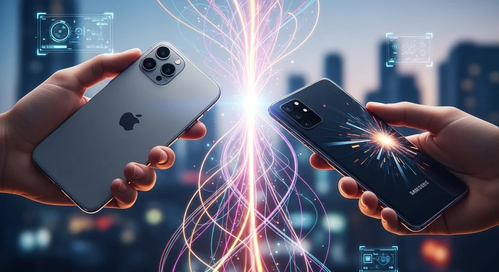 Apple và Samsung cạnh tranh gay gắt trên thị trường smartphone. Ảnh minh họa: AI