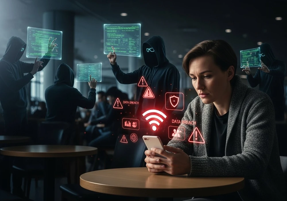 Sử dụng WiFi công cộng tiềm ẩn nhiều rủi ro. Ảnh minh họa: AI