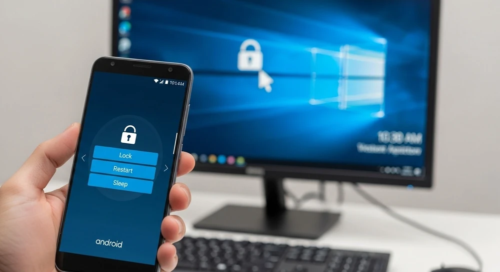 Cách khóa máy tính từ xa bằng điện thoại Android. Ảnh minh họa: AI