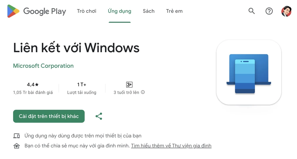 Link to Windows hiện đang được cung cấp miễn phí trên Google Play. Ảnh: TIỂU MINH