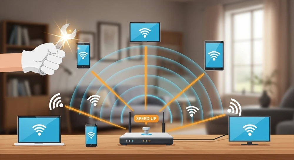 Tắt bớt các thiết bị không cần thiết để tăng tốc WiFi. Ảnh minh họa: AI