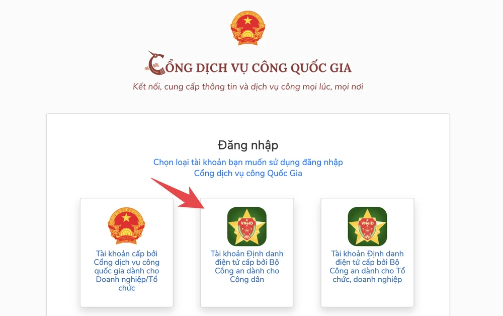 Đăng nhập cổng dịch vụ công quốc gia bằng tài khoản VNeID dành cho công dân. Ảnh: MINH HOÀNG
