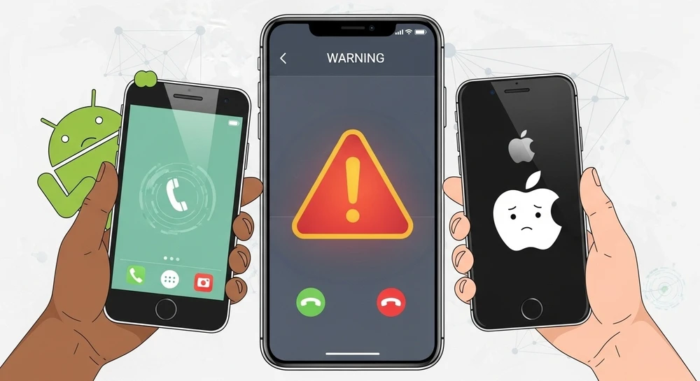 Người dùng điện thoại Android và iPhone cần cảnh giác với các cuộc gọi đe dọa, yêu cầu chuyển tiền. Ảnh minh họa: AI