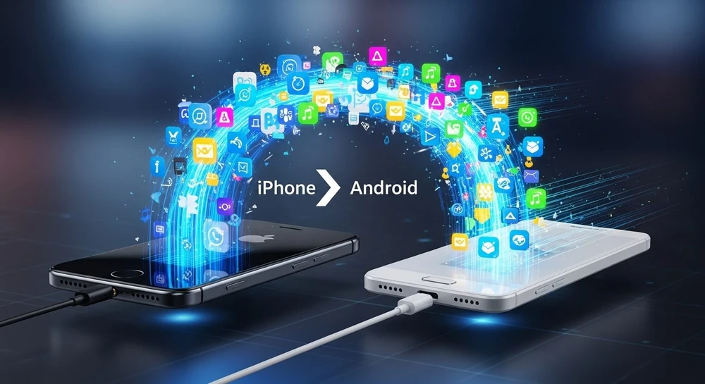 Nhiều ứng dụng miễn phí hỗ trợ chuyển từ iPhone sang Android. Ảnh minh họa: AI