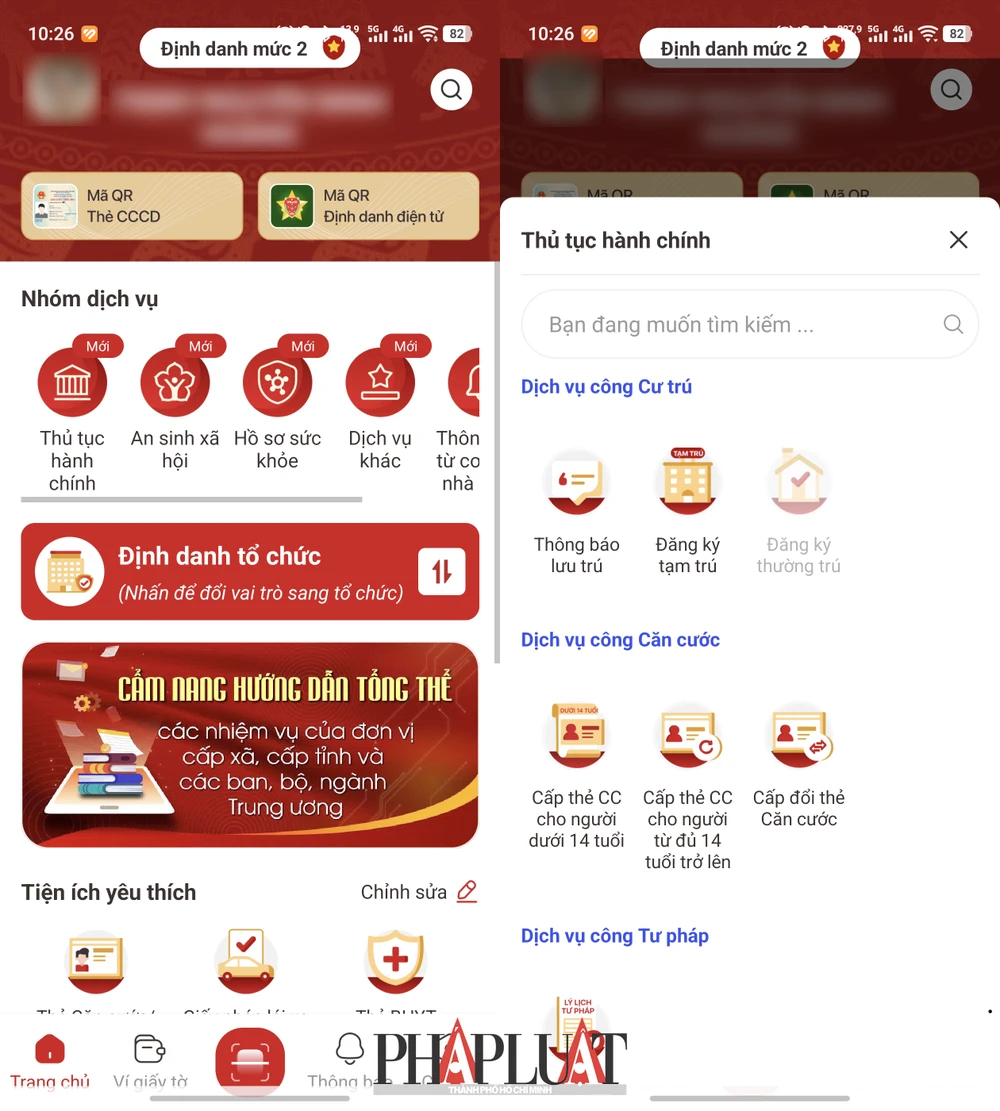 Chọn thủ tục cấp thẻ căn cước cho người dưới 14 tuổi trên ứng dụng VNeID. Ảnh: MINH HOÀNG