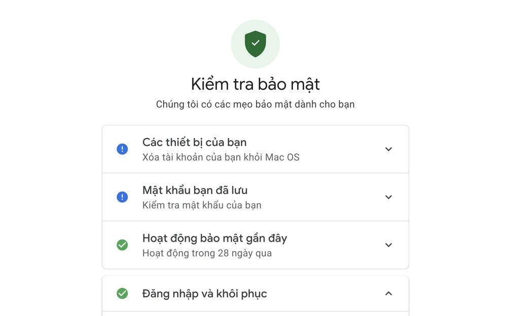 Kiểm tra bảo mật toàn bộ tài khoản Google. Ảnh: MINH HOÀNG