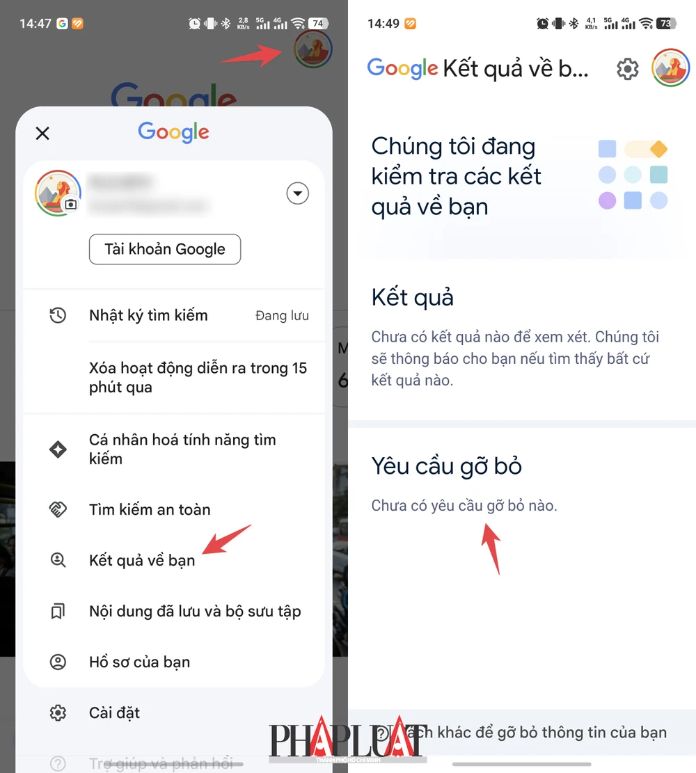 Xóa thông tin cá nhân khỏi kết quả tìm kiếm trên Google. Ảnh: TIỂU MINH