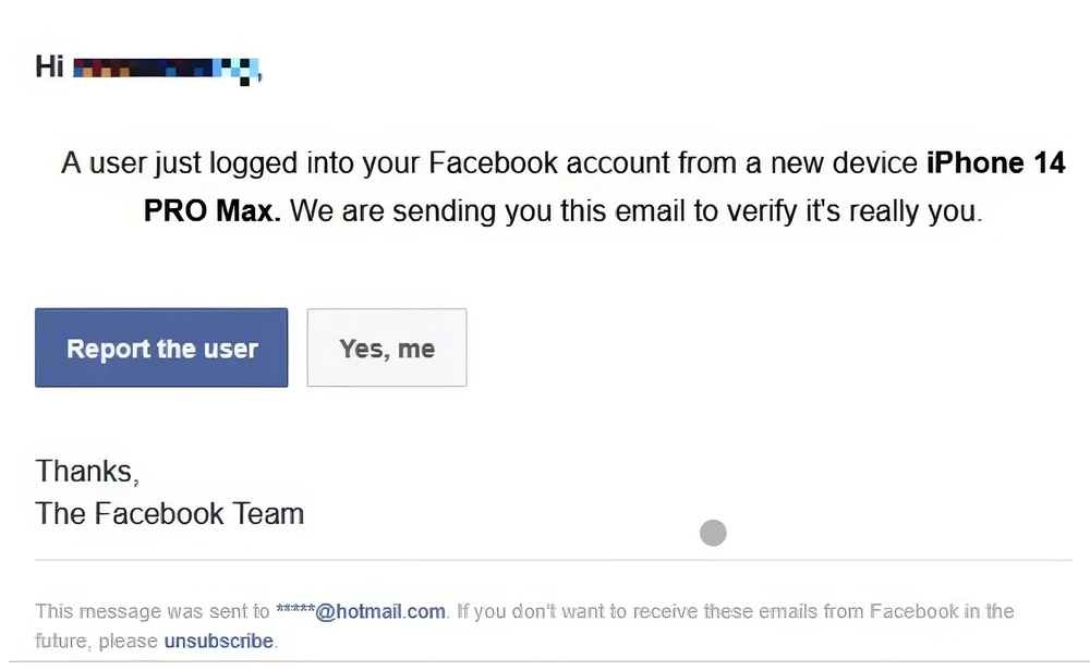 Email giả mạo nhằm đánh cắp tài khoản Facebook.