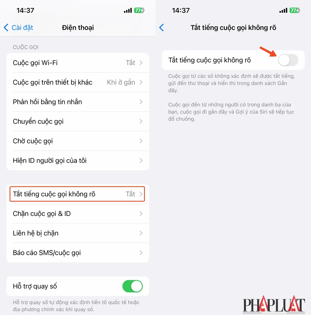 Tắt tiếng các cuộc gọi không xác định. Ảnh: MINH HOÀNG