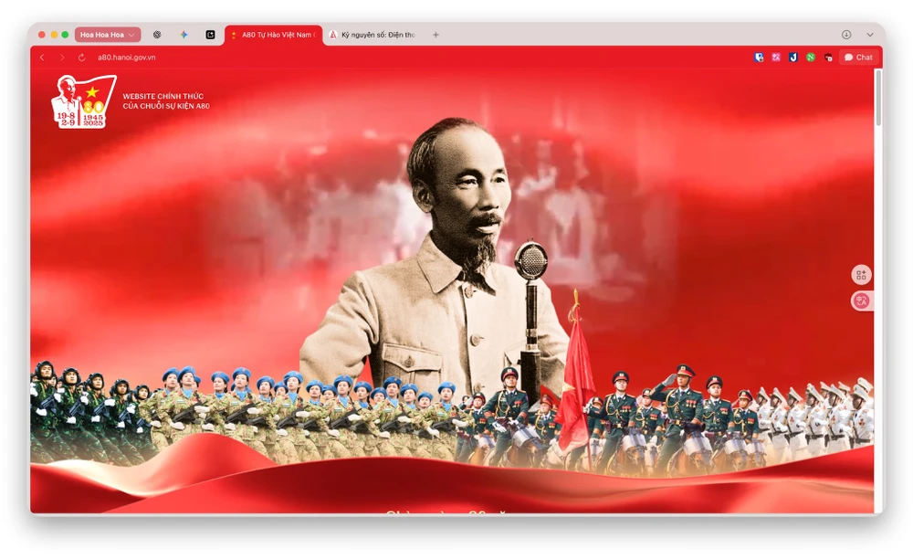 Giao diện website chính thức của chuỗi sự kiện A80. Ảnh: TIỂU MINH