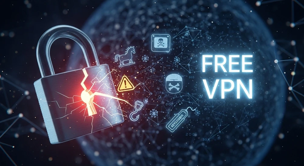 VPN miễn phí tiềm ẩn nhiều rủi ro bảo mật. Ảnh: AI