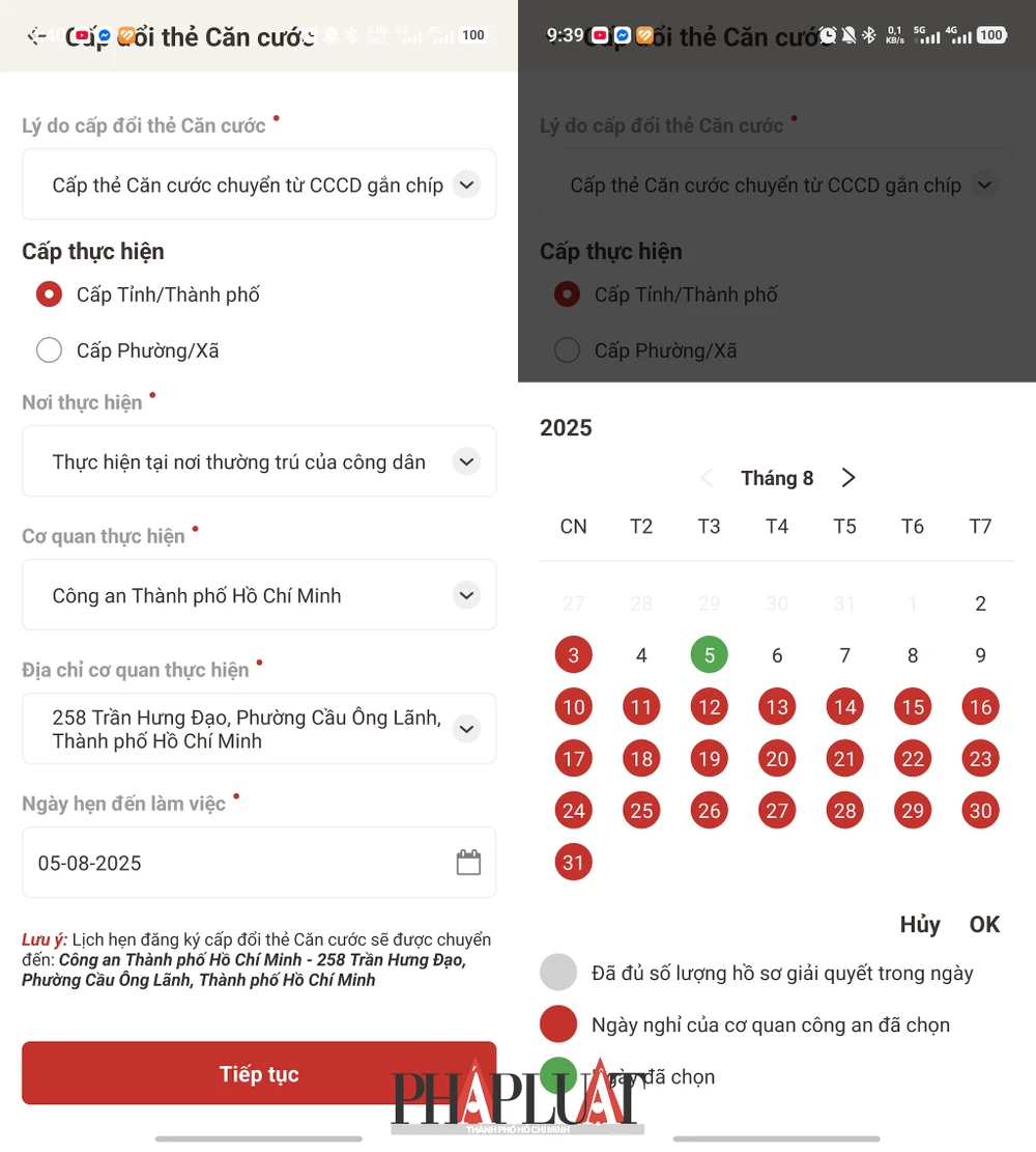 Đặt ngày hẹn đến làm thẻ căn cước. Ảnh: MINH HOÀNG