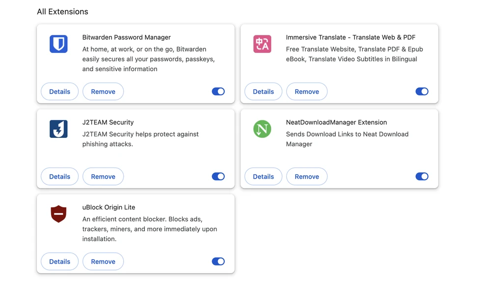 Người dùng nên kiểm tra lại các tiện ích mở rộng đang cài đặt trên trình duyệt Google Chrome. Ảnh: TIỂU MINH