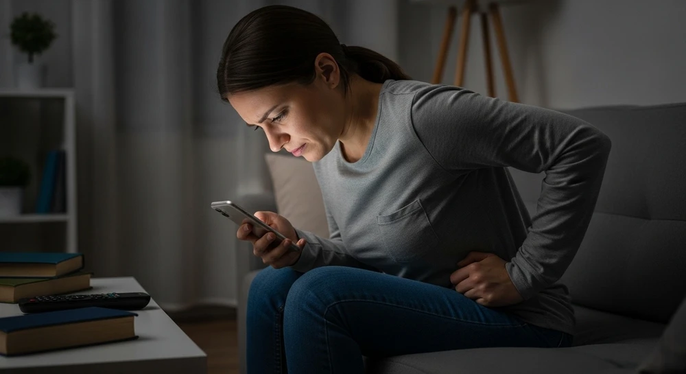 Đau cổ do sử dụng smartphone sai tư thế. Ảnh: AI