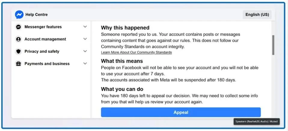 Thông báo giả mạo nhằm đánh cắp tài khoản Facebook. Ảnh: Kaspersky