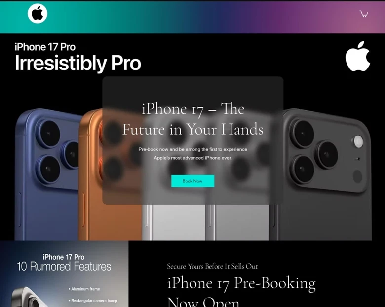 Website giả mạo Apple nhằm lừa tiền người dùng đặt trước iPhone 17. Ảnh: Kaspersky