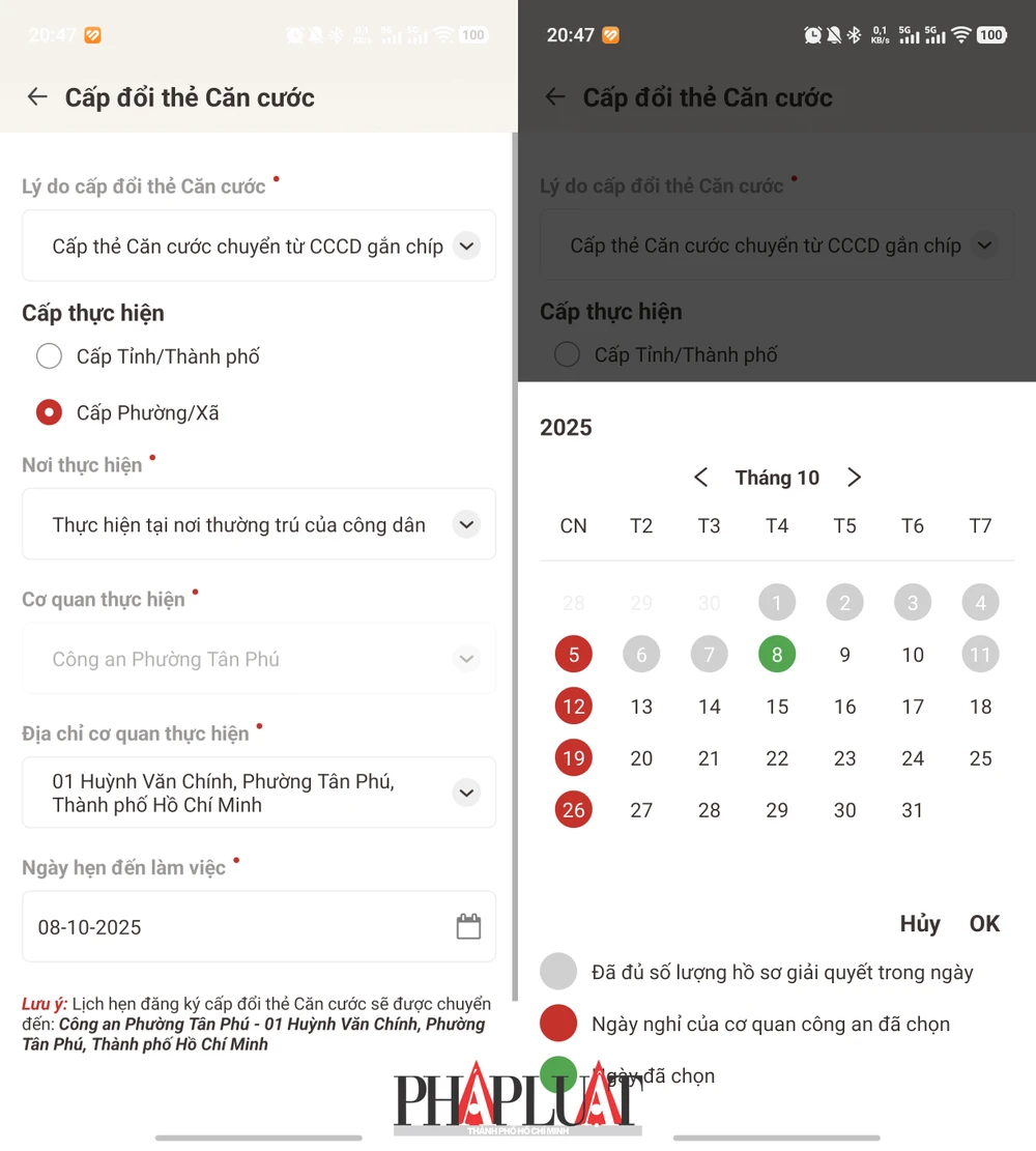 Đặt ngày hẹn đến làm thẻ căn cước. Ảnh: MINH HOÀNG