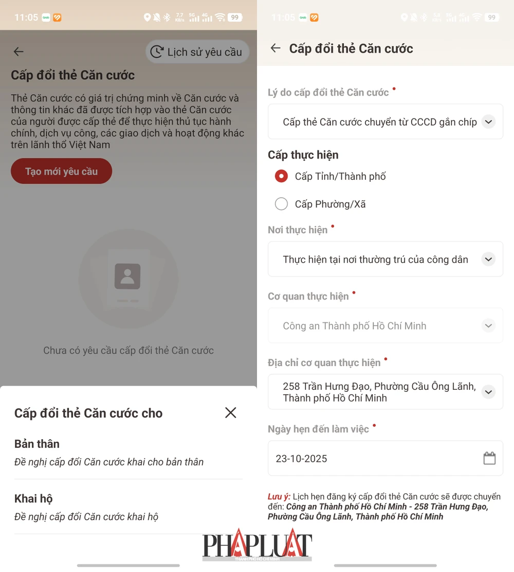 Lựa chọn cơ quan thực hiện và thời gian tương ứng. Ảnh: MINH HOÀNG