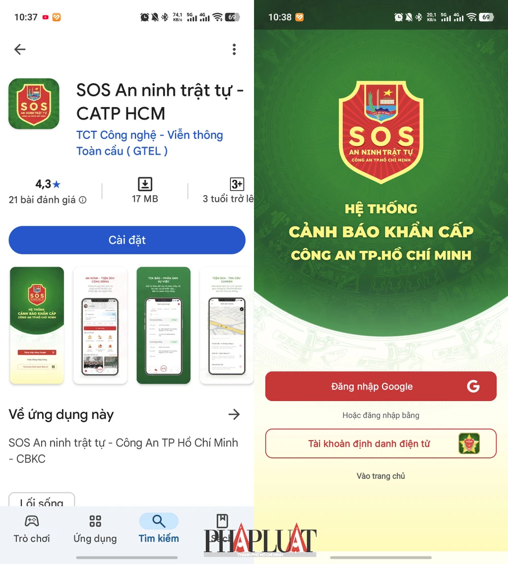 Cài đặt ứng dụng SOS An ninh trật tự trên điện thoại. Ảnh: MINH HOÀNG