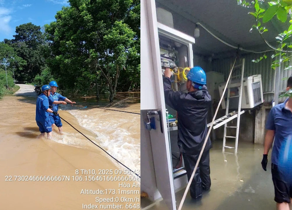 Nhân viên kỹ thuật các nhà mạng túc trực và hỗ trợ khôi phục liên lạc 24/7 tại các khu vực bị ảnh hưởng do bão lũ.