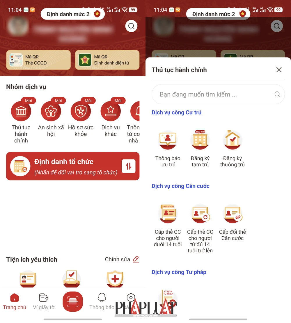Chọn thủ tục cấp thẻ căn cước tương ứng trên ứng dụng VNeID. Ảnh: MINH HOÀNG