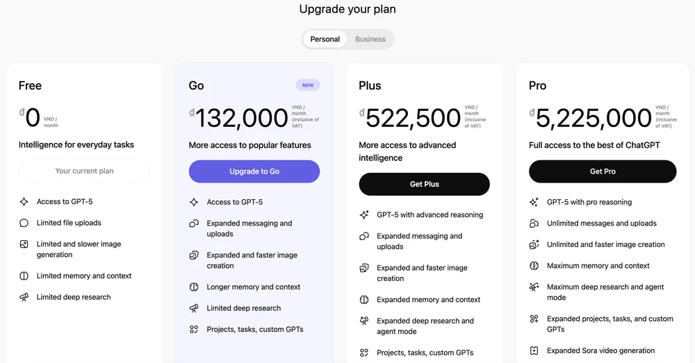 OpenAI ra mắt ChatGPT Go giá rẻ tại Việt Nam. Ảnh: TIỂU MINH