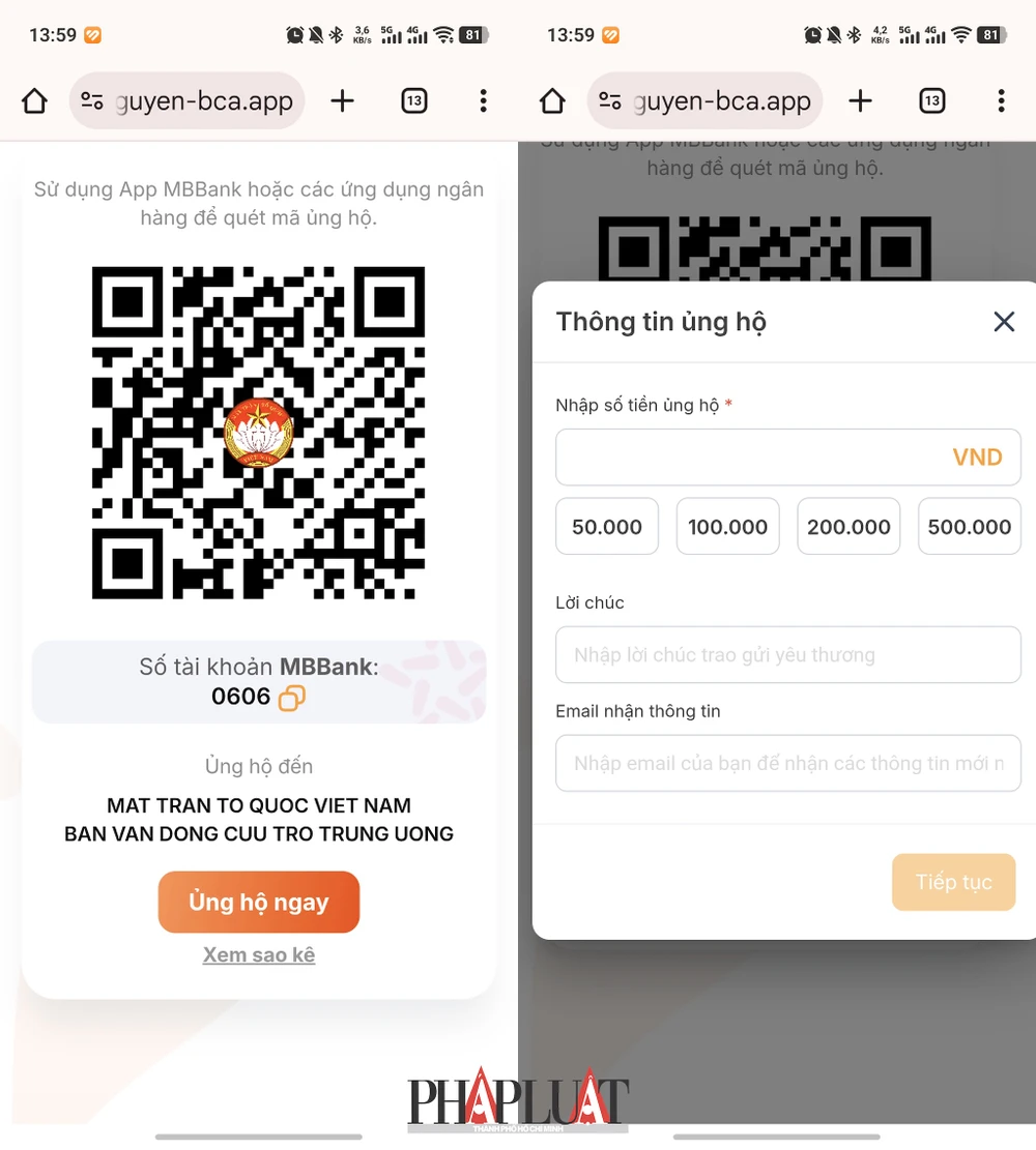 Bạn đọc có thể chung tay hỗ trợ đồng bào bị ảnh hưởng bởi bão lũ qua ứng dụng VNeID. Ảnh: MINH HOÀNG