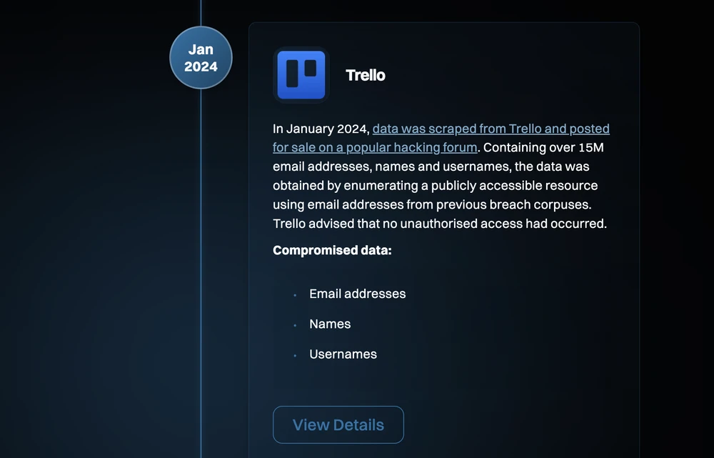 Hình ảnh cho thấy dữ liệu cá nhân đã bị lộ trong 7 vụ vi phạm. Ảnh: MINH HOÀNG