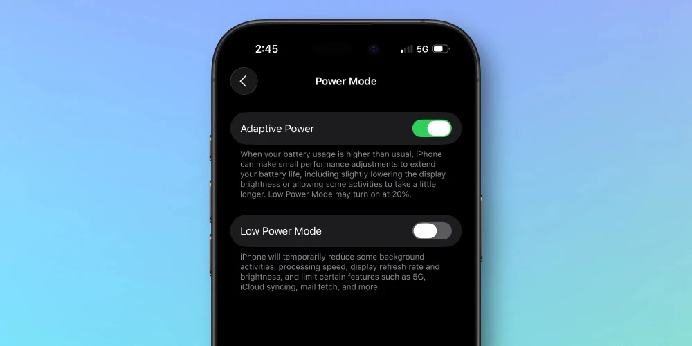 Kích hoạt chế độ Adaptive Power trên iOS 26 để kéo dài thời lượng sử dụng pin iPhone.