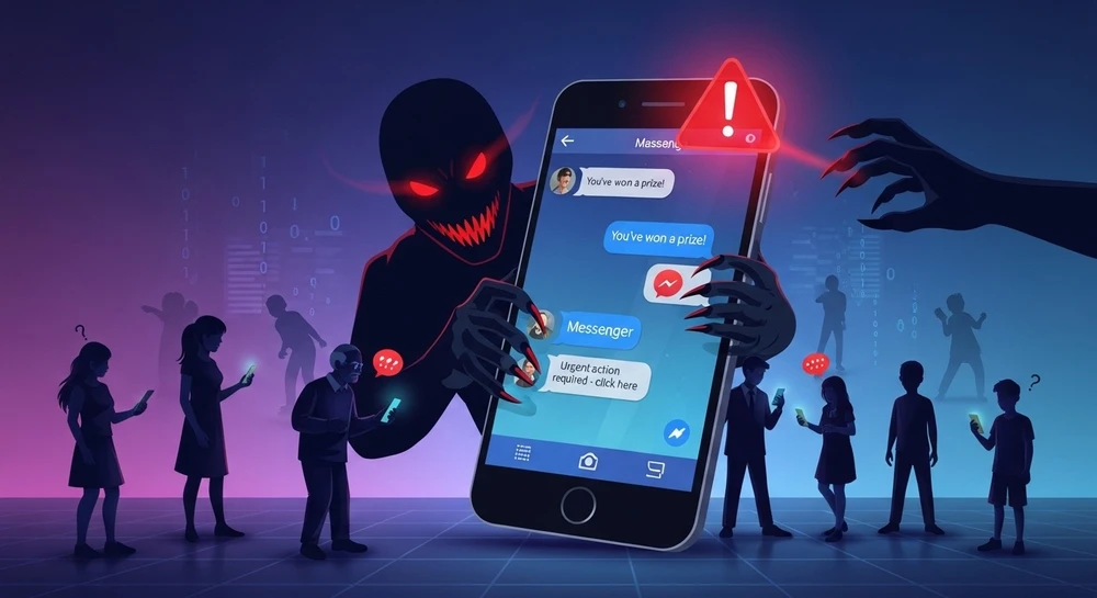 Lừa đảo qua tin nhắn là một trong những phương thức phổ biến nhất trên Facebook và các mạng xã hội. Ảnh: AI