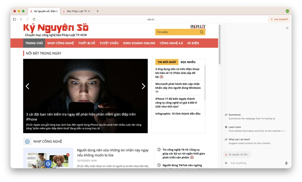 Trình duyệt ChatGPT Atlas hiện chỉ có sẵn cho người dùng macOS. Ảnh: TIỂU MINH