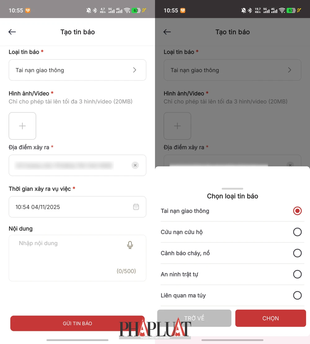 Cách báo cáo các vụ vi phạm giao thông, an ninh trật tự. Ảnh: MINH HOÀNG