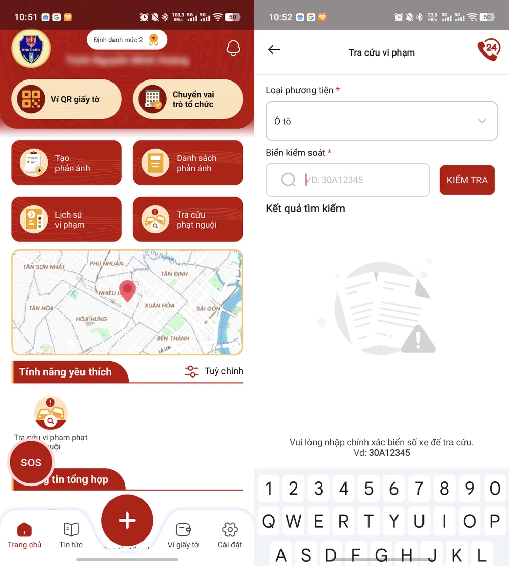 Tra cứu phạt nguội thông qua ứng dụng VNeTraffic. Ảnh: MINH HOÀNG