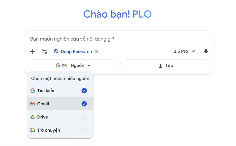Cách bật tính năng Deep Research trên Google Gemini. Ảnh: TIỂU MINH
