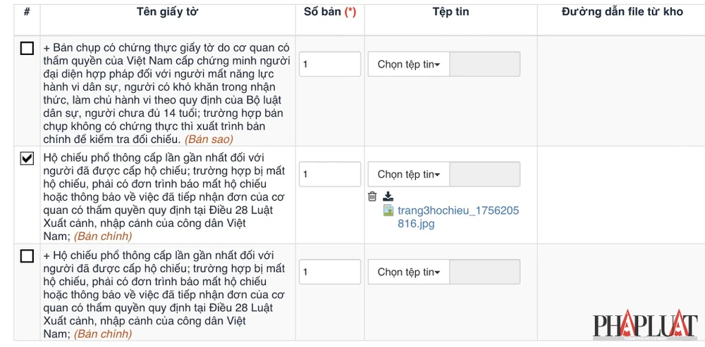 Tải lên các giấy tờ cần thiết. Ảnh: MINH HOÀNG
