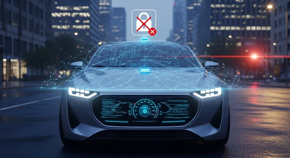 Ô tô thông minh có thể bị kẻ gian tấn công và điều khiển từ xa thông qua các lỗ hổng zero-day trên hệ thống. Ảnh minh họa: AI