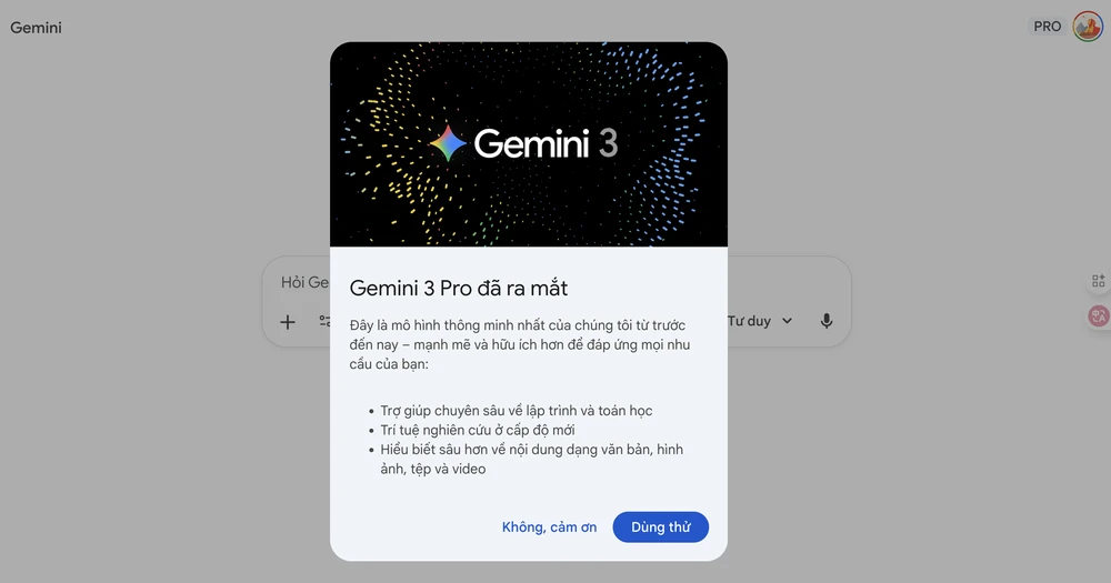 Người dùng Gemini đã có thể sử dụng mô hình Gemini 3. Ảnh: TIỂU MINH