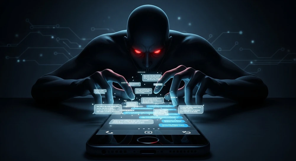 Phần mềm gián điệp có khả năng vượt qua lớp mã hóa, đọc lén tin nhắn của người dùng iPhone và Android. Ảnh minh họa: AI