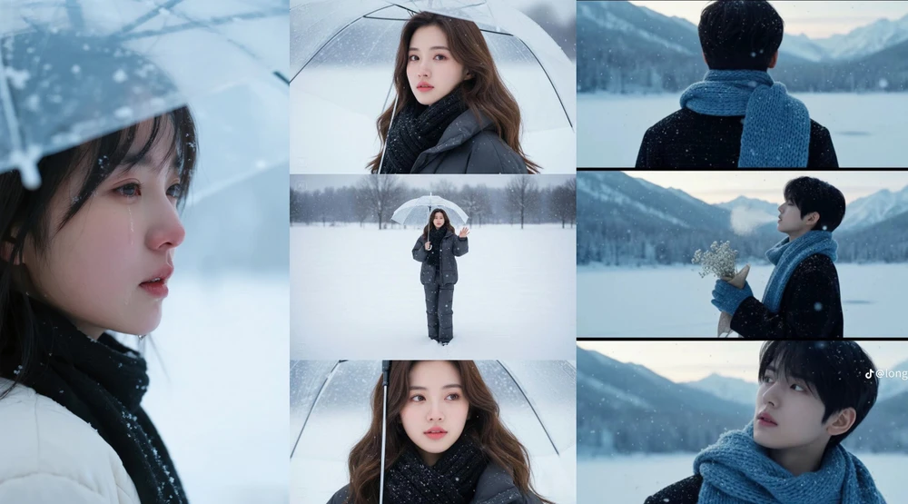 Một bức ảnh ghép về cách sử dụng AI để tạo ảnh mùa đông, trở thành trào lưu trên mạng xã hội, minh họa cho sự đa dạng trong nhu cầu sáng tạo.