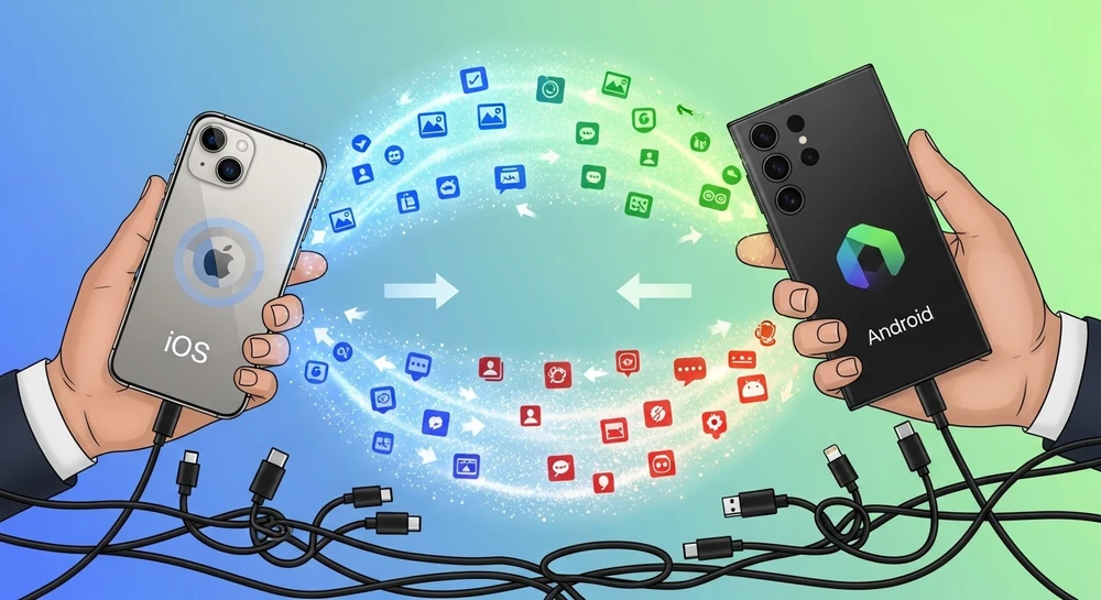 Tính năng mới cho phép người dùng iPhone chuyển dữ liệu qua Android nhanh hơn, không cần dây cáp rườm rà. Ảnh minh họa: AI