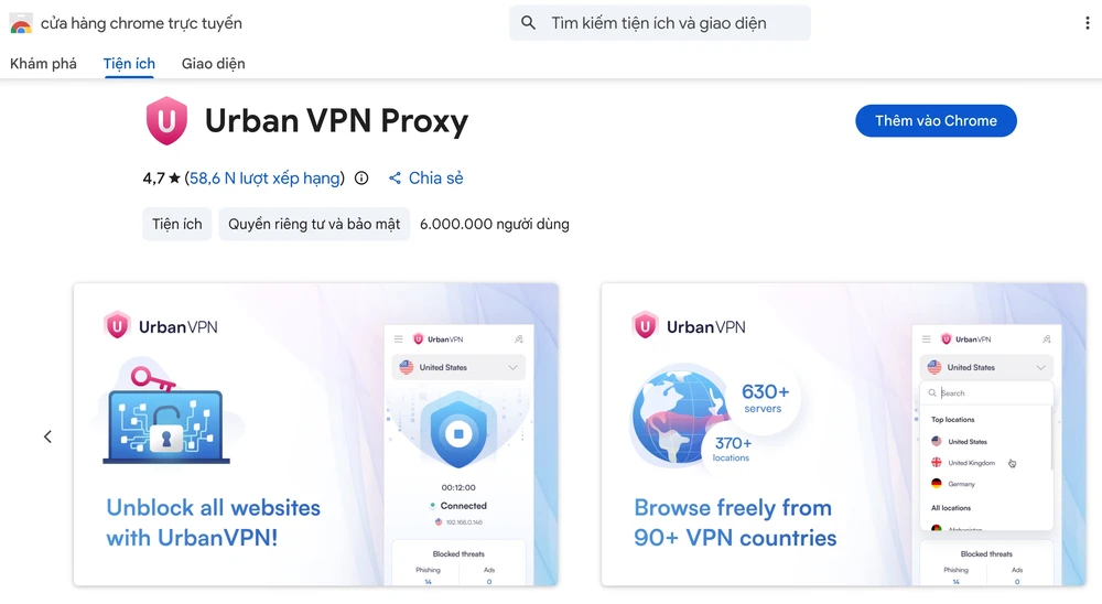 Tiện ích phổ biến Urban VPN Proxy bị phát hiện thu thập dữ liệu của hàng triệu người dùng. Ảnh: TIỂU MINH