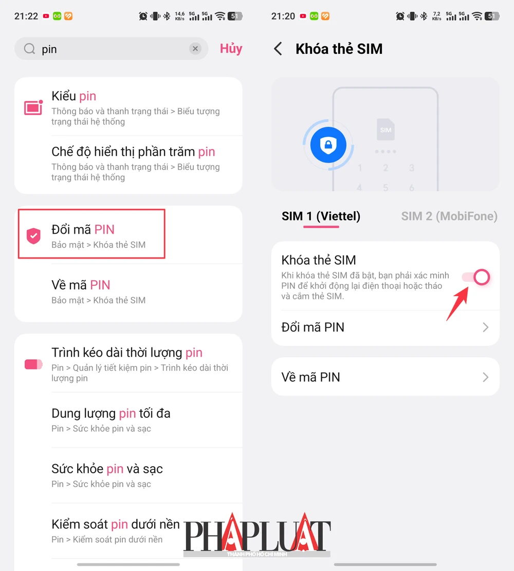 Đặt mã PIN cho SIM trên điện thoại Android. Ảnh: MINH HOÀNG