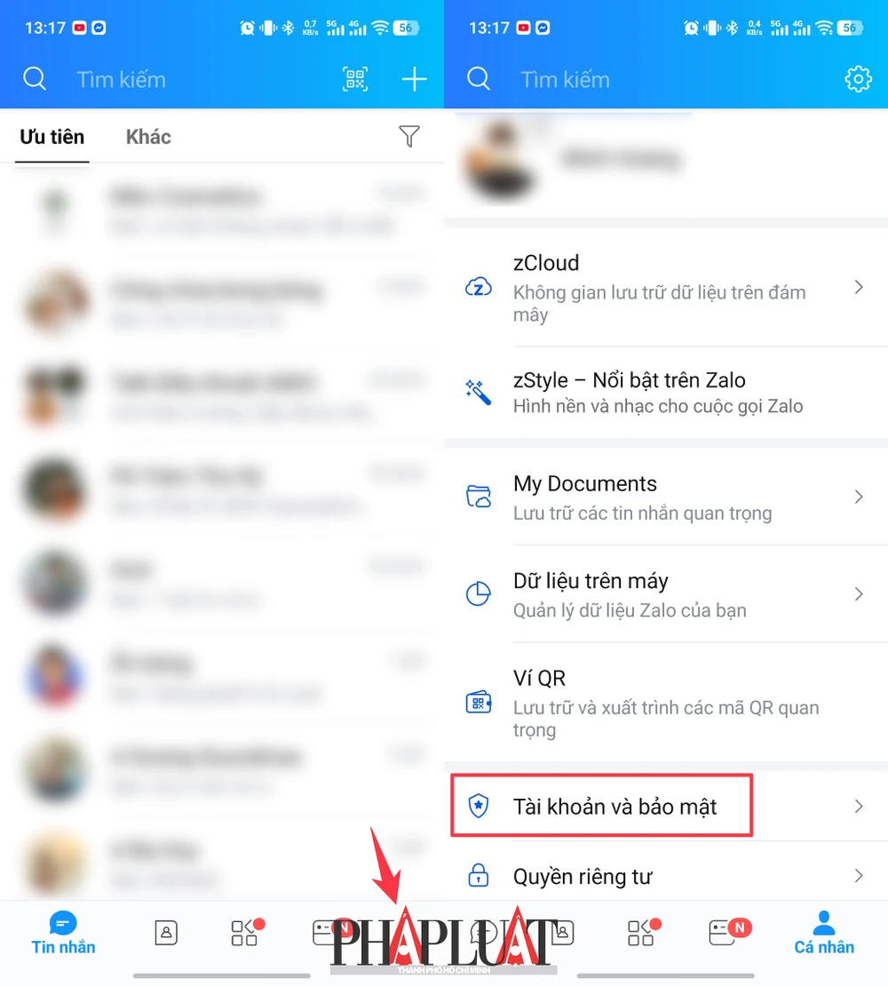 Truy cập vào phần cài đặt tài khoản Zalo. Ảnh: MINH HOÀNG